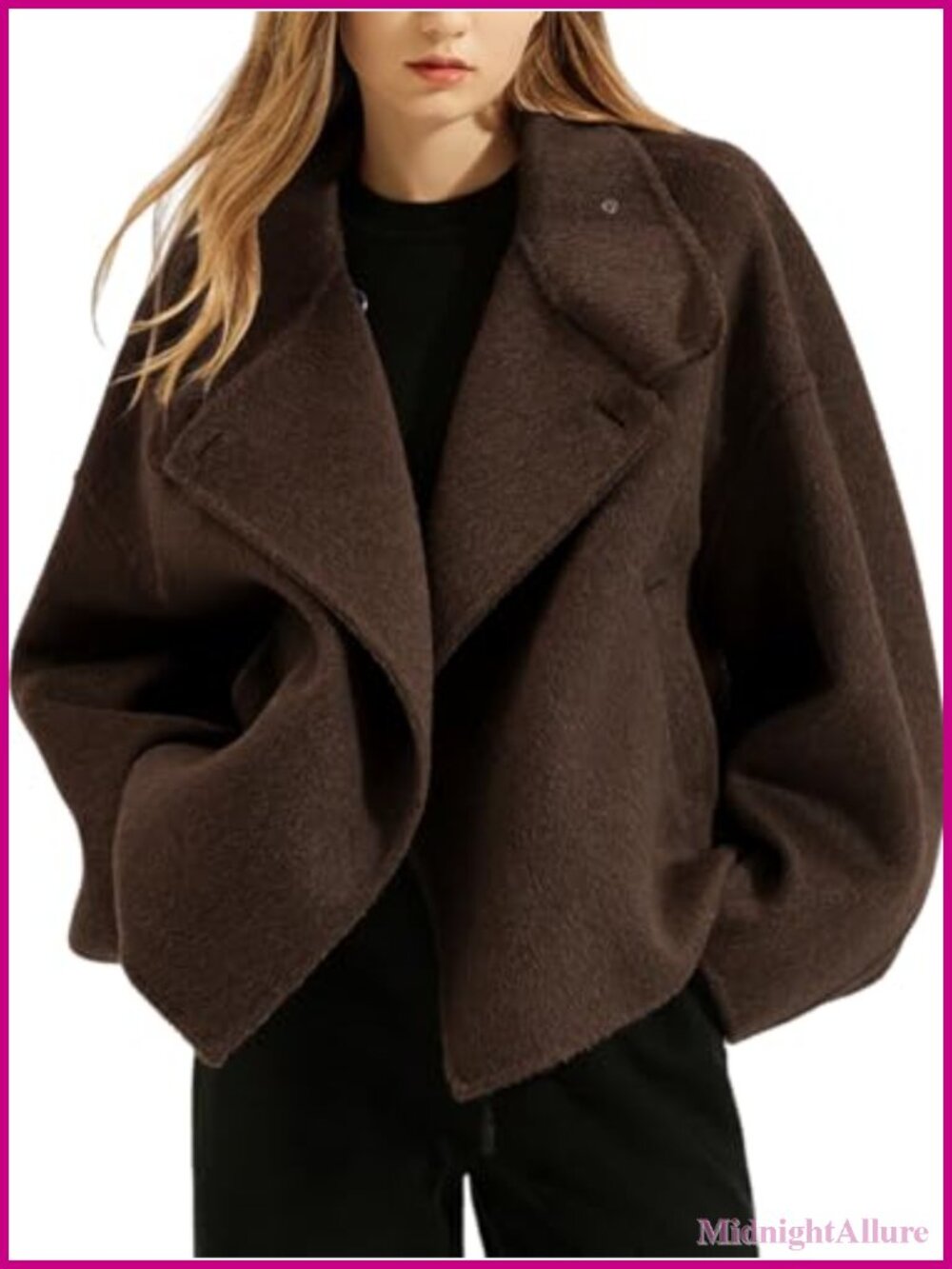 Cropped Wool Blend Pea Coat Notch Lapel Trench Short Jacket